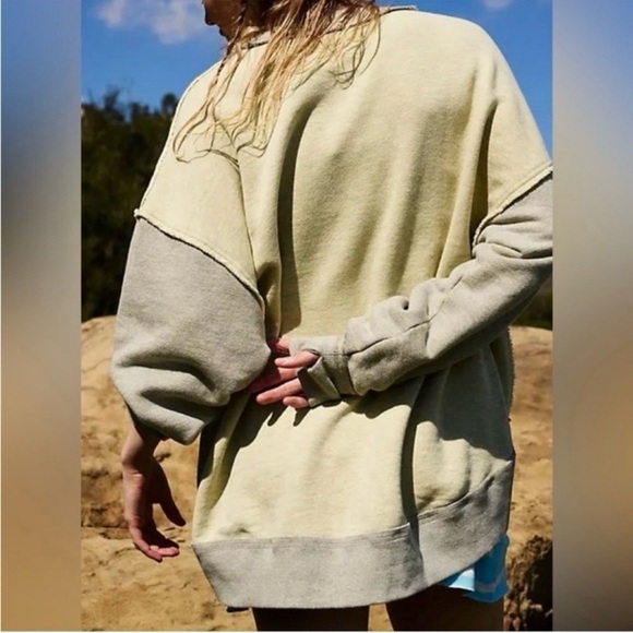 Free People Movement Start Up Pullover Oversized Relaxed Fit Yellow Gray Size M - Picture 2 of 16